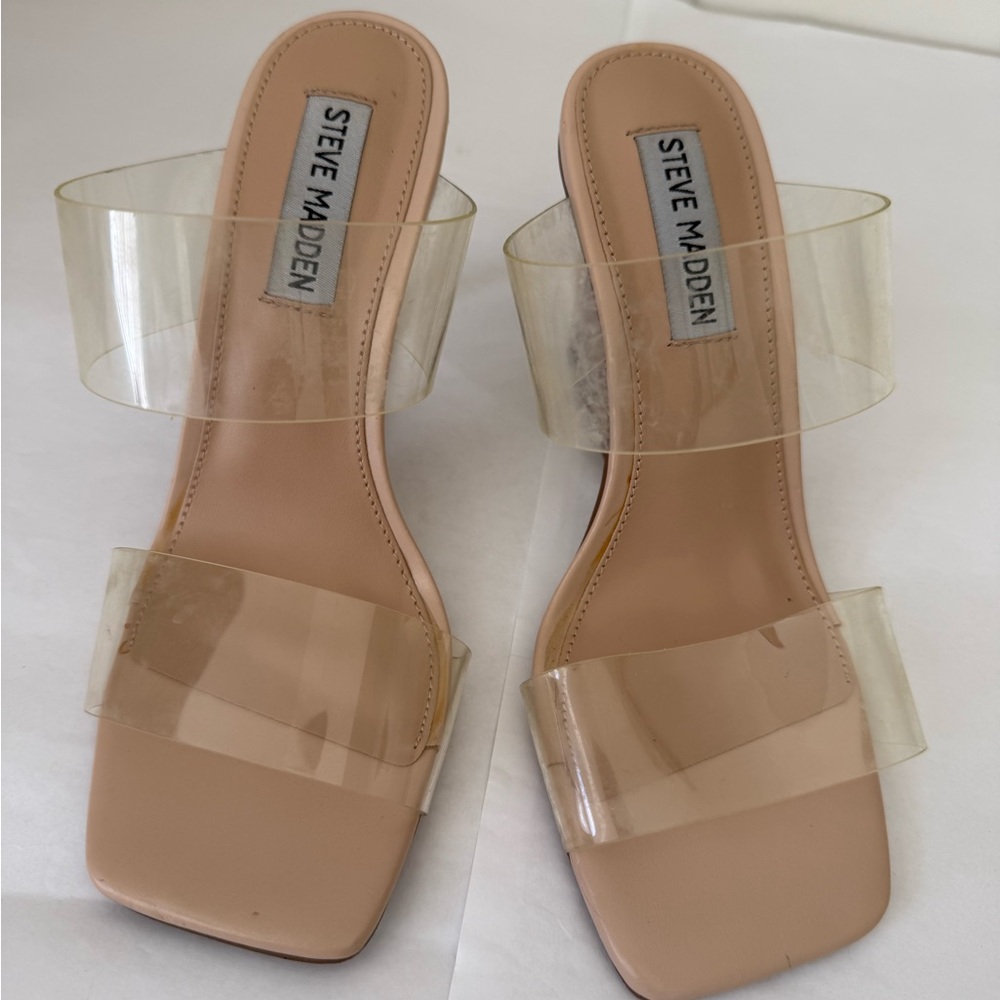 Steve Madden Clear Strap Nude Slide Mules
